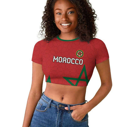 Custom Morocco Heritage Football Raglan Cropped T shirt Road To Champion