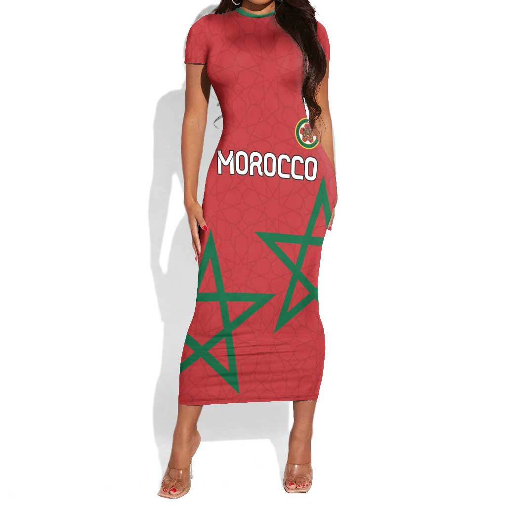 Custom Morocco Heritage Football Short Sleeve Bodycon Dress Road To Champion