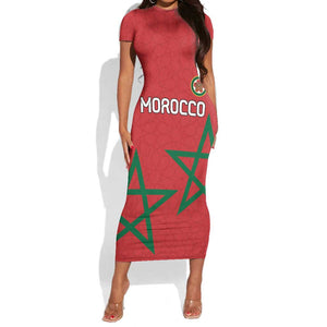 Custom Morocco Heritage Football Short Sleeve Bodycon Dress Road To Champion - African Pride