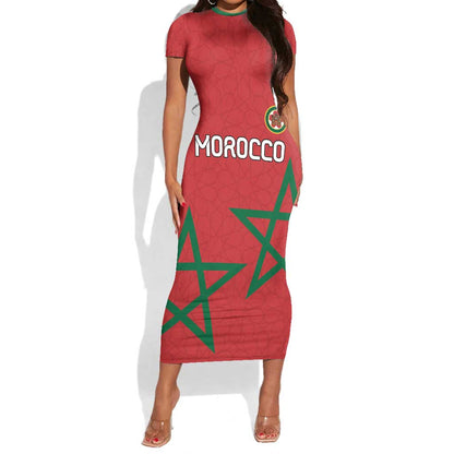 Custom Morocco Heritage Football Short Sleeve Bodycon Dress Road To Champion