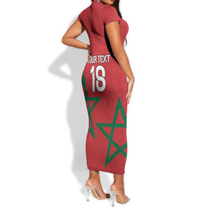 Custom Morocco Heritage Football Short Sleeve Bodycon Dress Road To Champion - African Pride