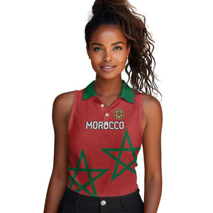 Custom Morocco Heritage Football Women Sleeveless Polo Shirt Road To Champion - African Pride