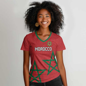 Custom Morocco Heritage Football Women V-Neck T-Shirt Road To Champion - African Pride