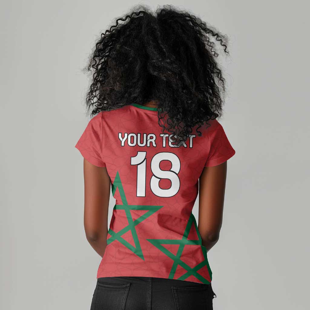 Custom Morocco Heritage Football Women V-Neck T-Shirt Road To Champion