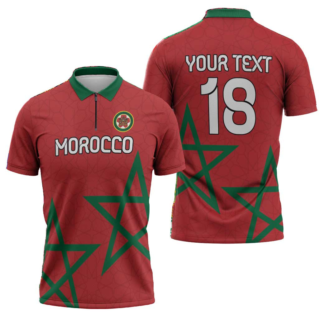 Custom Morocco Heritage Football Zipper Polo Shirt Road To Champion