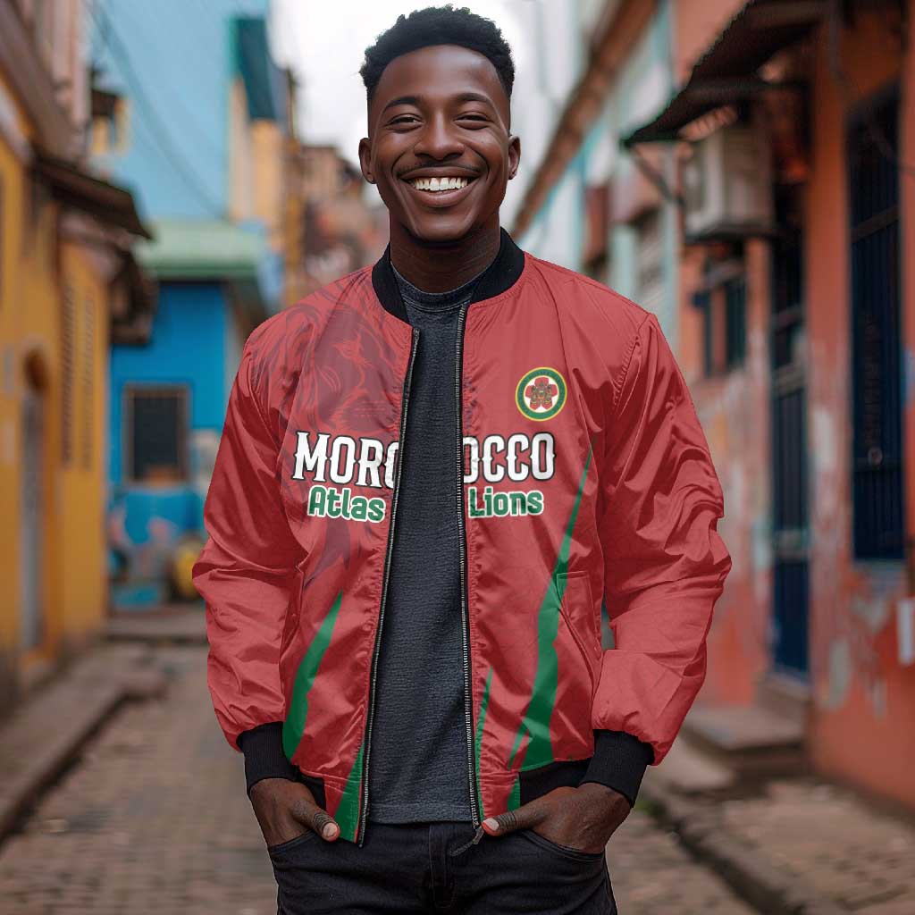 Custom Morocco Football Bomber Jacket Atlas Lions Road To Champion - African Pride