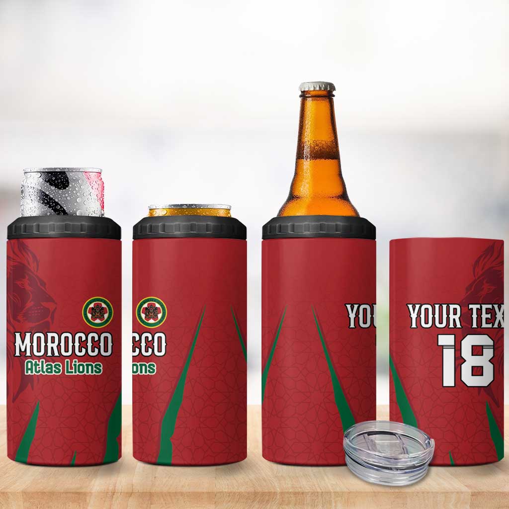 Custom Morocco Football 4 in 1 Can Cooler Tumbler Atlas Lions Road To Champion - African Pride