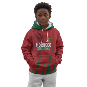 Custom Morocco Football Kid Hoodie Atlas Lions Road To Champion - African Pride
