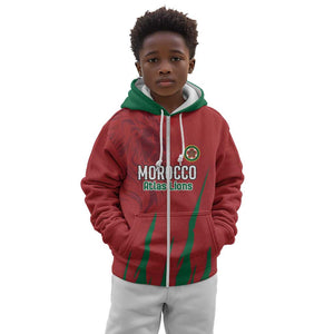 Custom Morocco Football Kid Hoodie Atlas Lions Road To Champion - African Pride