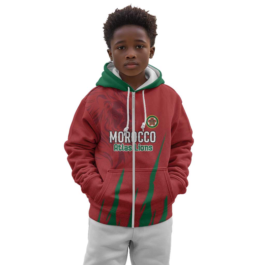Custom Morocco Football Kid Hoodie Atlas Lions Road To Champion