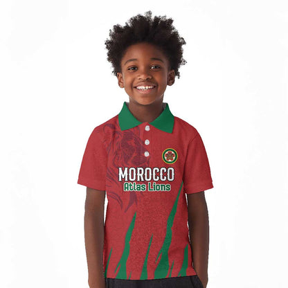 Custom Morocco Football Kid Polo Shirt Atlas Lions Road To Champion - African Pride