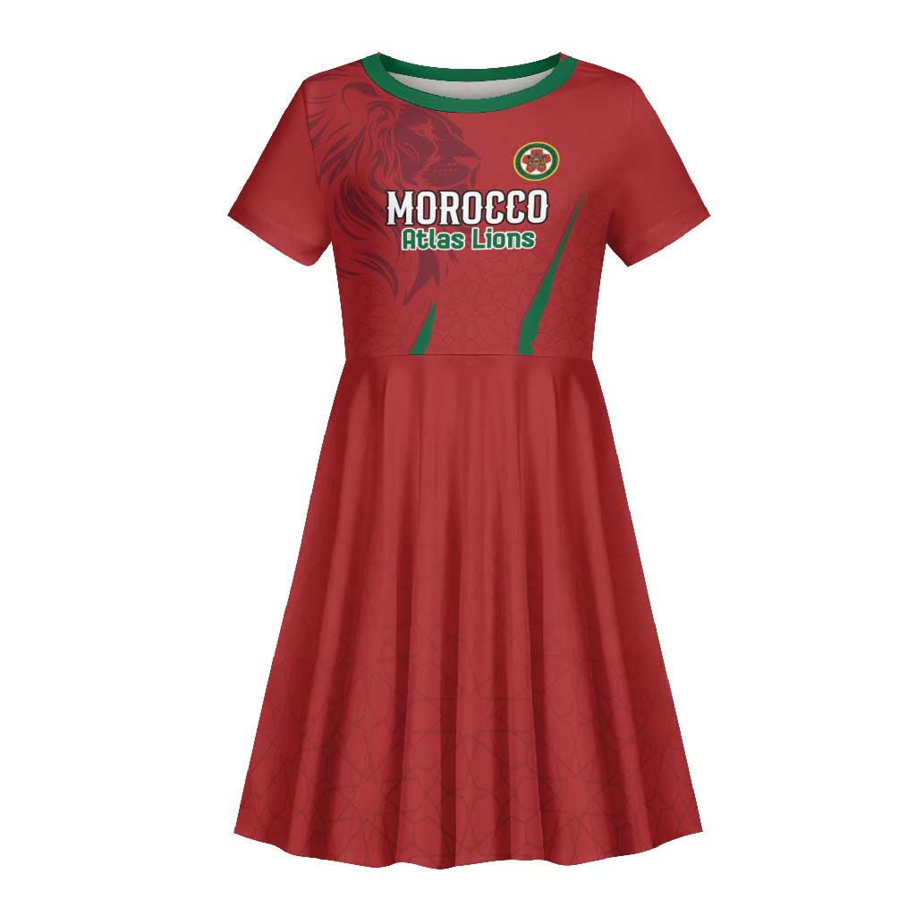 Custom Morocco Football Kid Short Sleeve Dress Atlas Lions Road To Champion - African Pride