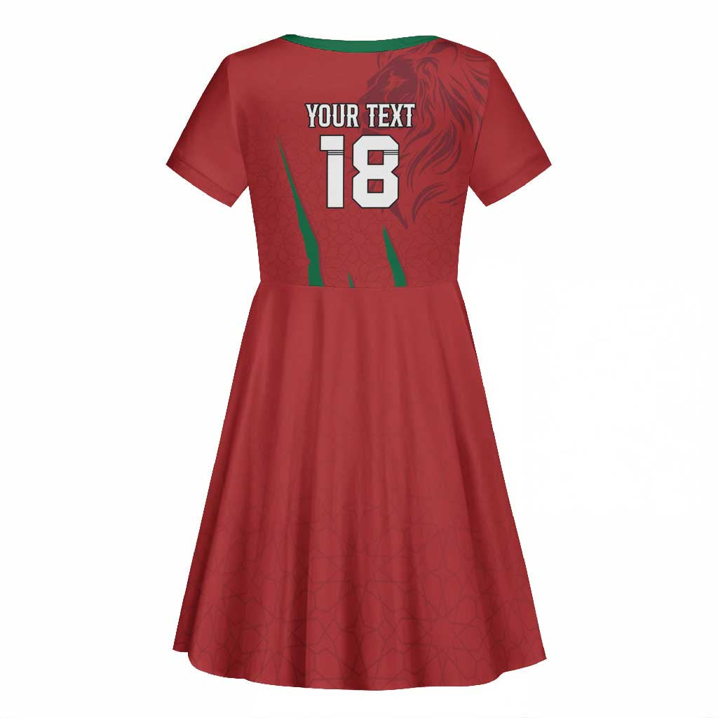 Custom Morocco Football Kid Short Sleeve Dress Atlas Lions Road To Champion - African Pride