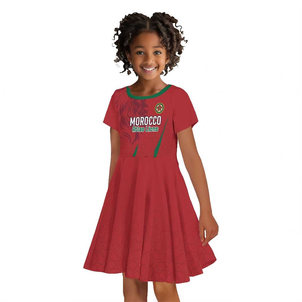Custom Morocco Football Kid Short Sleeve Dress Atlas Lions Road To Champion - African Pride