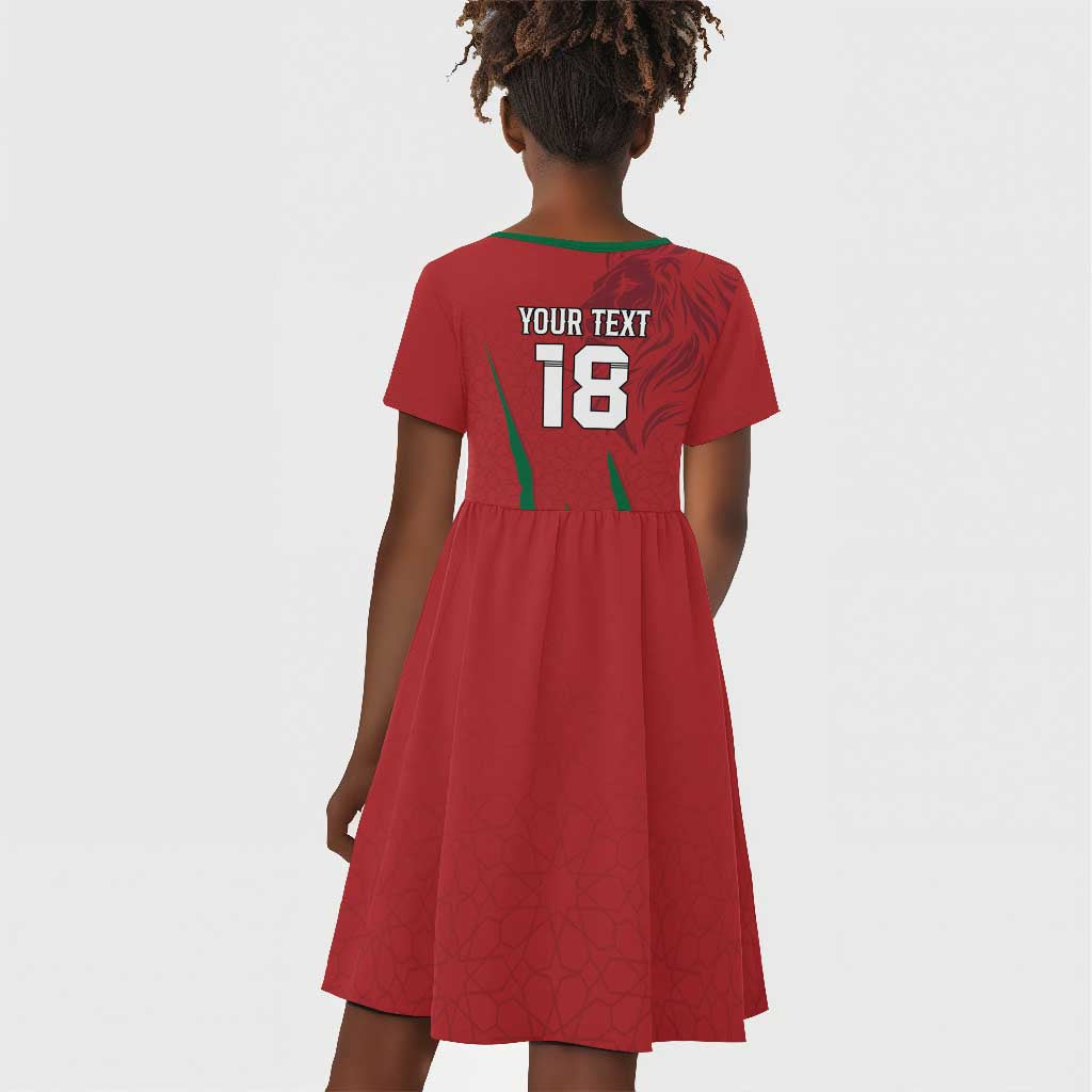 Custom Morocco Football Kid Short Sleeve Dress Atlas Lions Road To Champion - African Pride