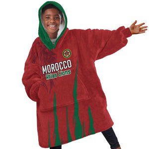 Custom Morocco Football Kid Wearable Blanket Hoodie Atlas Lions Road To Champion - African Pride