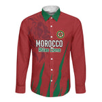 Custom Morocco Football Long Sleeve Button Shirt Atlas Lions Road To Champion - African Pride