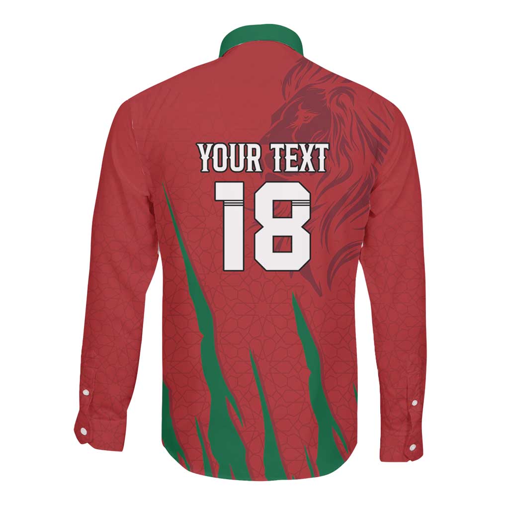 Custom Morocco Football Long Sleeve Button Shirt Atlas Lions Road To Champion - African Pride