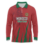 Custom Morocco Football Long Sleeve Polo Shirt Atlas Lions Road To Champion - African Pride