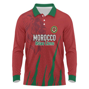 Custom Morocco Football Long Sleeve Polo Shirt Atlas Lions Road To Champion - African Pride