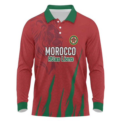 Custom Morocco Football Long Sleeve Polo Shirt Atlas Lions Road To Champion - African Pride