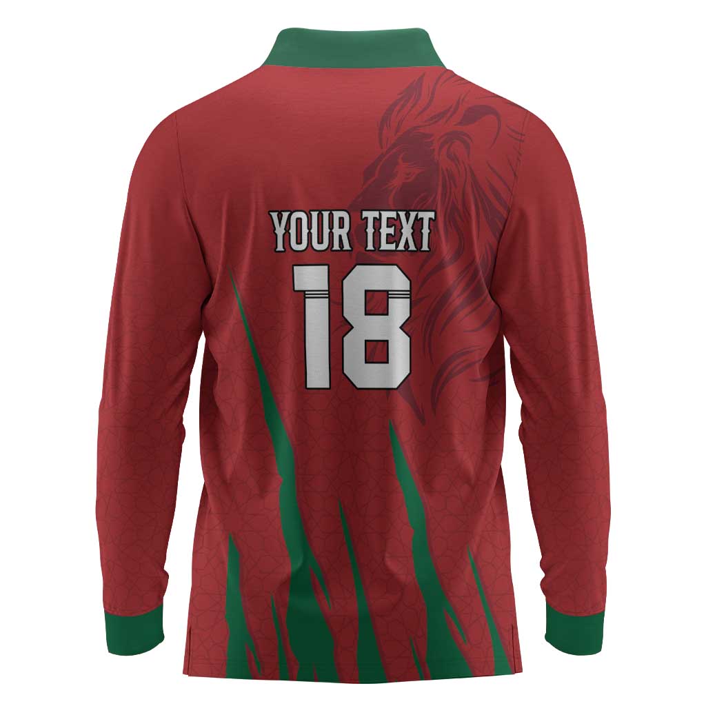 Custom Morocco Football Long Sleeve Polo Shirt Atlas Lions Road To Champion - African Pride