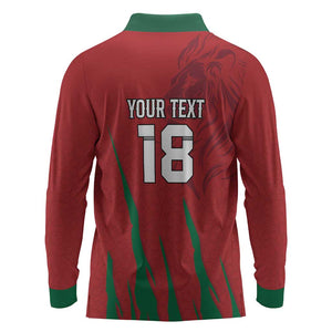Custom Morocco Football Long Sleeve Polo Shirt Atlas Lions Road To Champion - African Pride