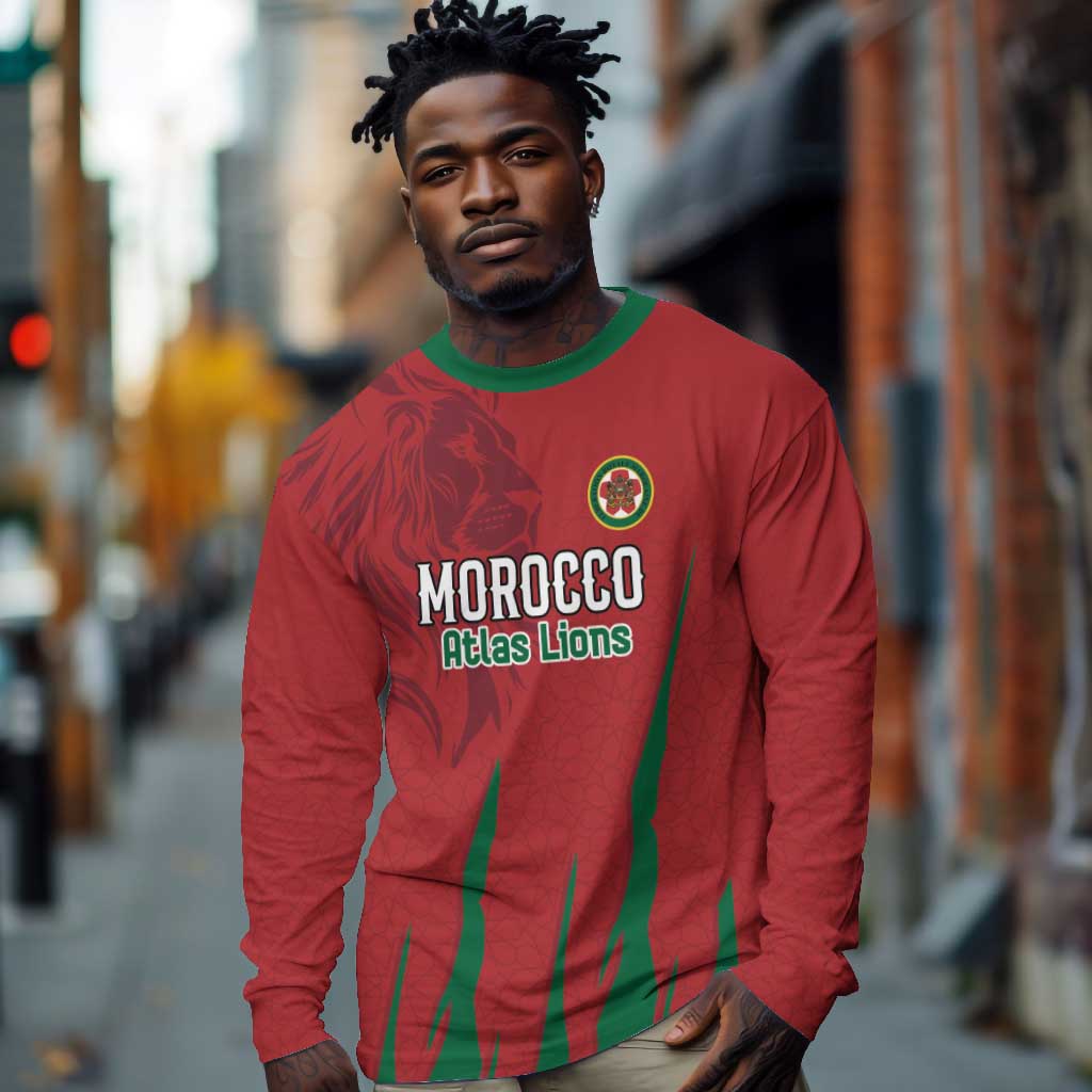 Custom Morocco Football Long Sleeve Shirt Atlas Lions Road To Champion - African Pride