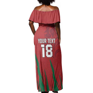 Custom Morocco Football Off Shoulder Maxi Dress Atlas Lions Road To Champion - African Pride