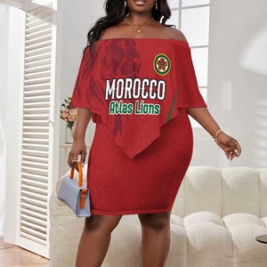 Custom Morocco Football Off Shoulder Short Dress Atlas Lions Road To Champion - African Pride