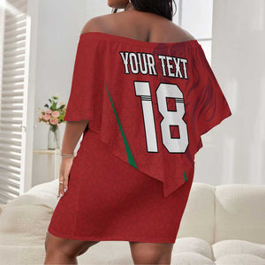 Custom Morocco Football Off Shoulder Short Dress Atlas Lions Road To Champion - African Pride