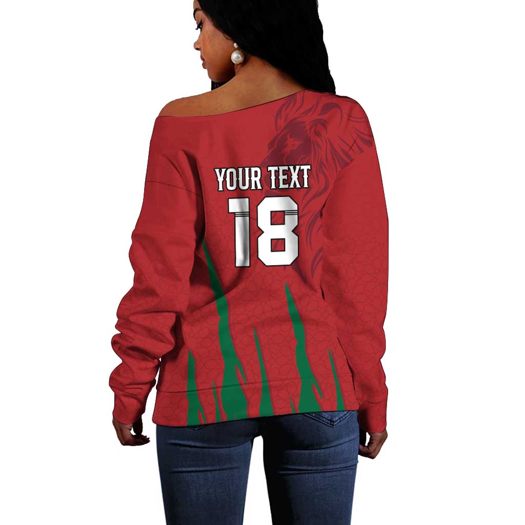 Custom Morocco Football Off Shoulder Sweater Atlas Lions Road To Champion - African Pride