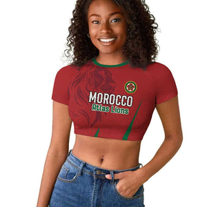Custom Morocco Football Raglan Cropped T shirt Atlas Lions Road To Champion - African Pride