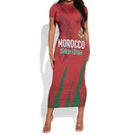Custom Morocco Football Short Sleeve Bodycon Dress Atlas Lions Road To Champion - African Pride