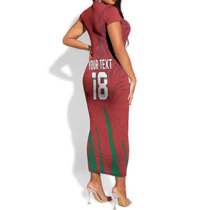 Custom Morocco Football Short Sleeve Bodycon Dress Atlas Lions Road To Champion - African Pride