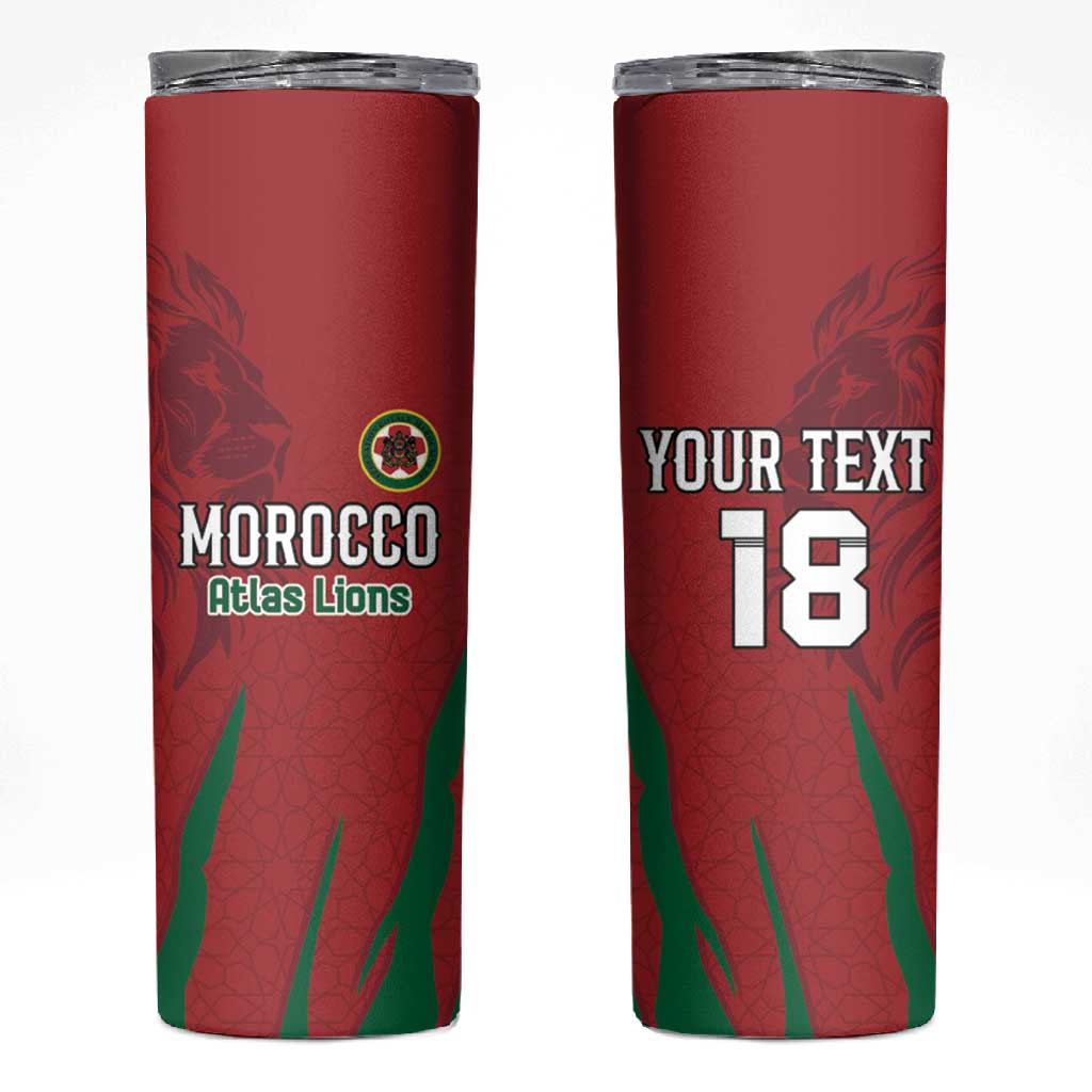 Custom Morocco Football Skinny Tumbler Atlas Lions Road To Champion - African Pride
