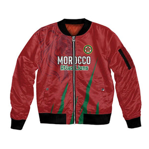 Custom Morocco Football Sleeve Zip Bomber Jacket Atlas Lions Road To Champion - African Pride