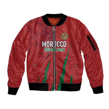 Custom Morocco Football Sleeve Zip Bomber Jacket Atlas Lions Road To Champion
