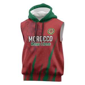 Custom Morocco Football Sleeveless Hoodie Atlas Lions Road To Champion - African Pride