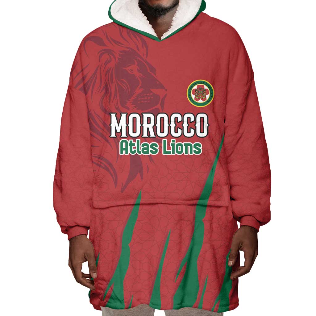 Custom Morocco Football Wearable Blanket Hoodie Atlas Lions Road To Champion - African Pride