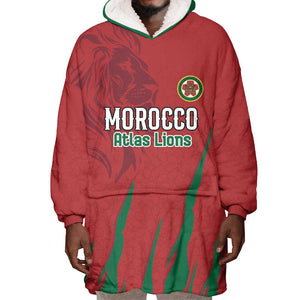 Custom Morocco Football Wearable Blanket Hoodie Atlas Lions Road To Champion - African Pride
