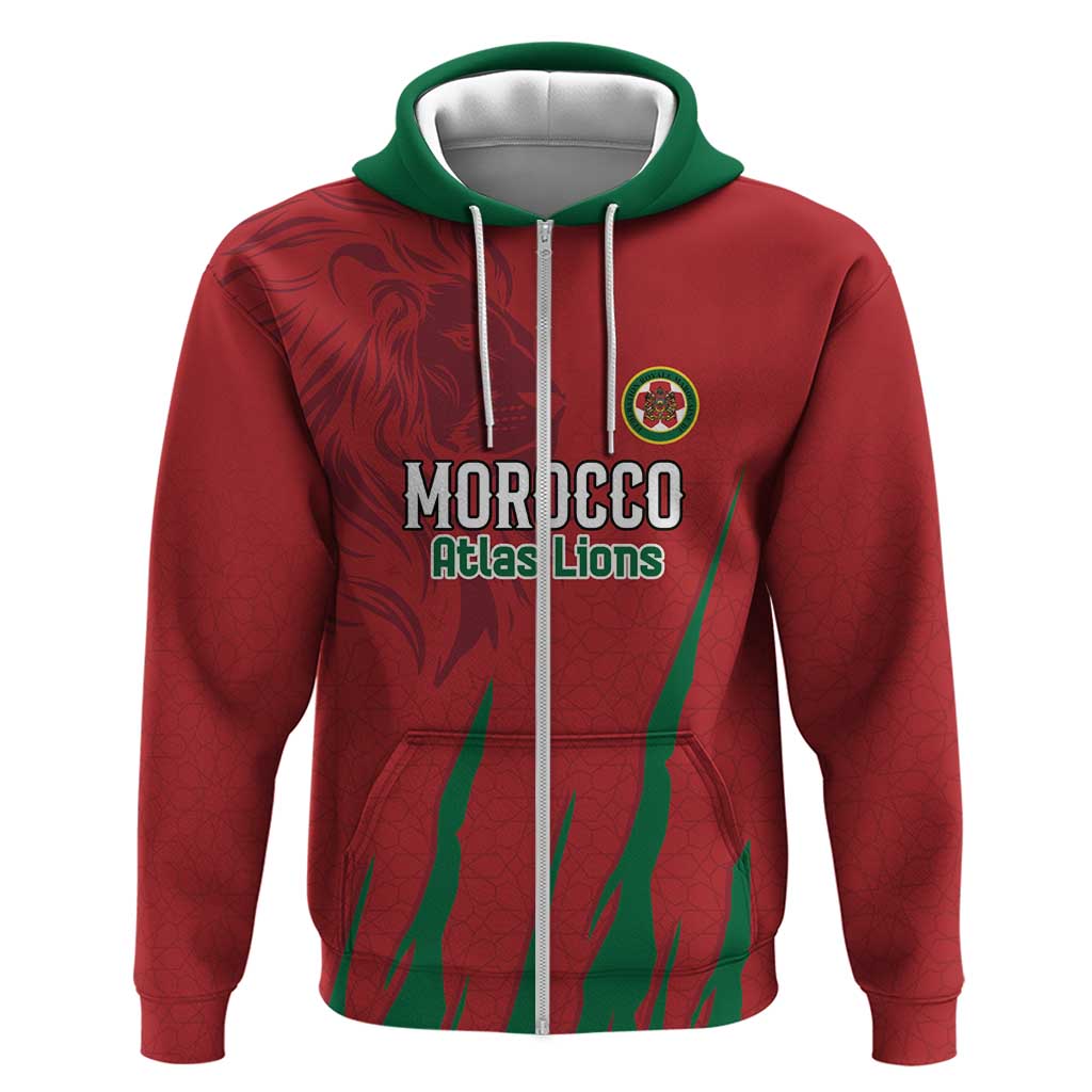 Custom Morocco Football Zip Hoodie Atlas Lions Road To Champion - African Pride