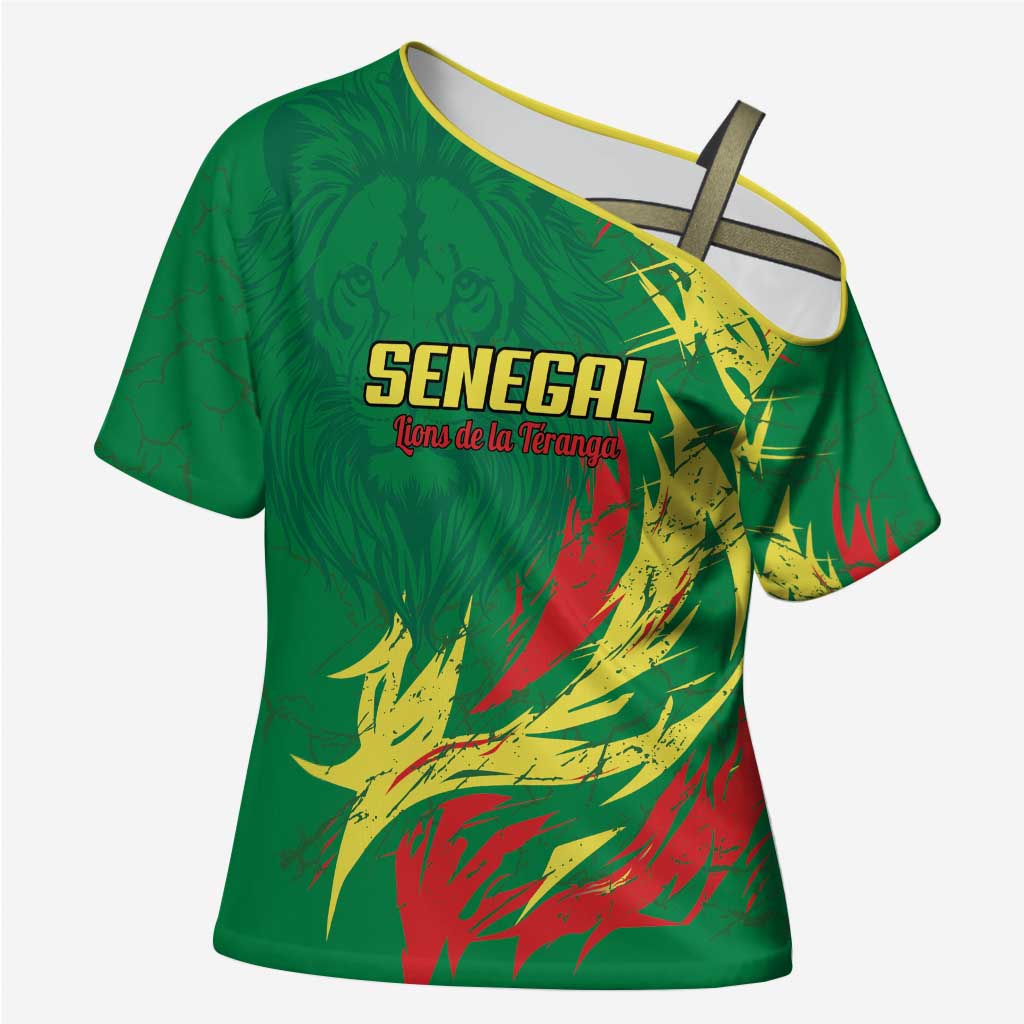Senegal Football Pride Custom Cross Shoulder Shirt Les Lions de la Teranga