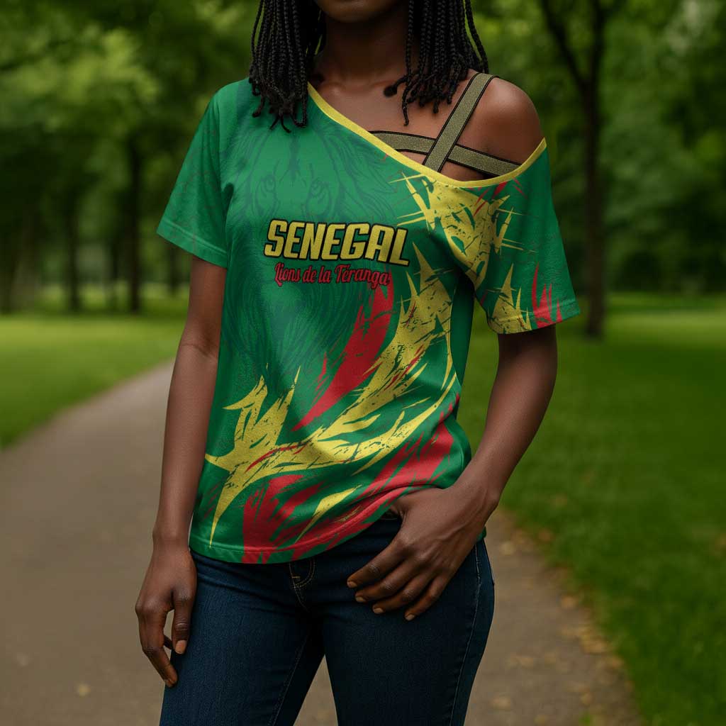 Senegal Football Pride Custom Cross Shoulder Shirt Les Lions de la Teranga