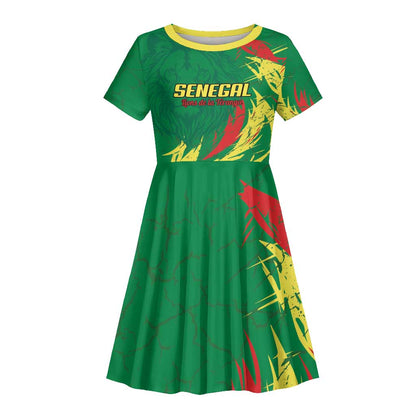 Senegal Football Pride Custom Kid Short Sleeve Dress Les Lions de la Teranga