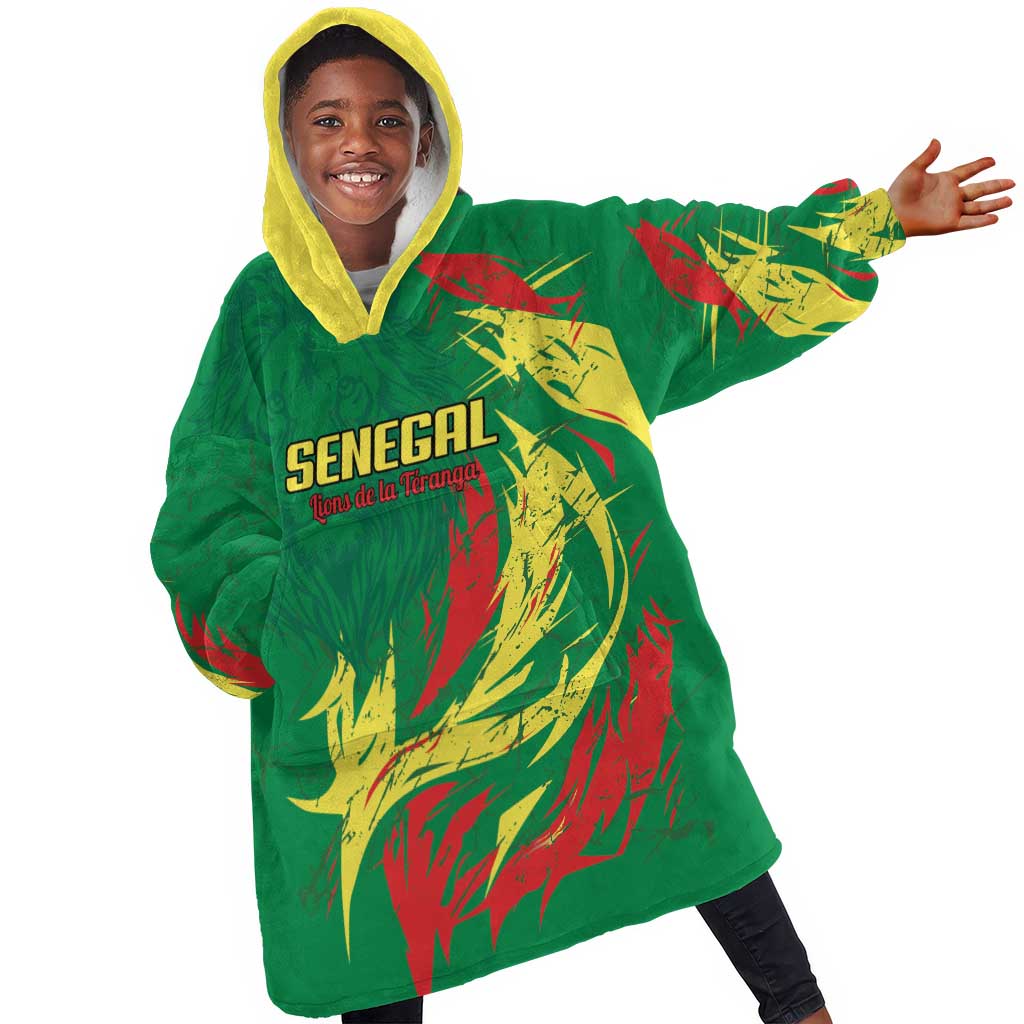 Senegal Football Pride Custom Kid Wearable Blanket Hoodie Les Lions de la Teranga