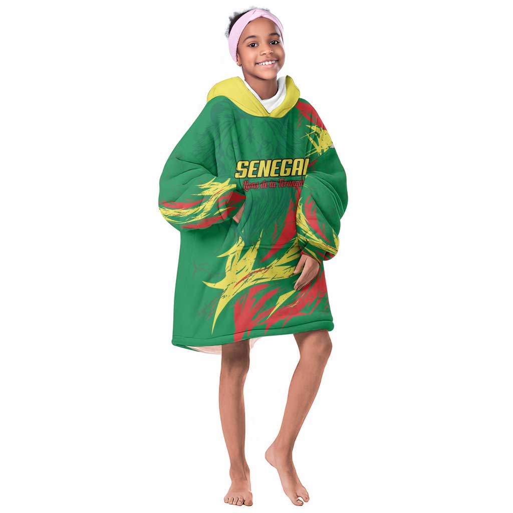 Senegal Football Pride Custom Kid Wearable Blanket Hoodie Les Lions de la Teranga