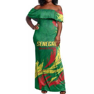 Senegal Football Pride Custom Off Shoulder Maxi Dress Les Lions de la Teranga