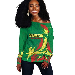 Senegal Football Pride Custom Off Shoulder Sweater Les Lions de la Teranga