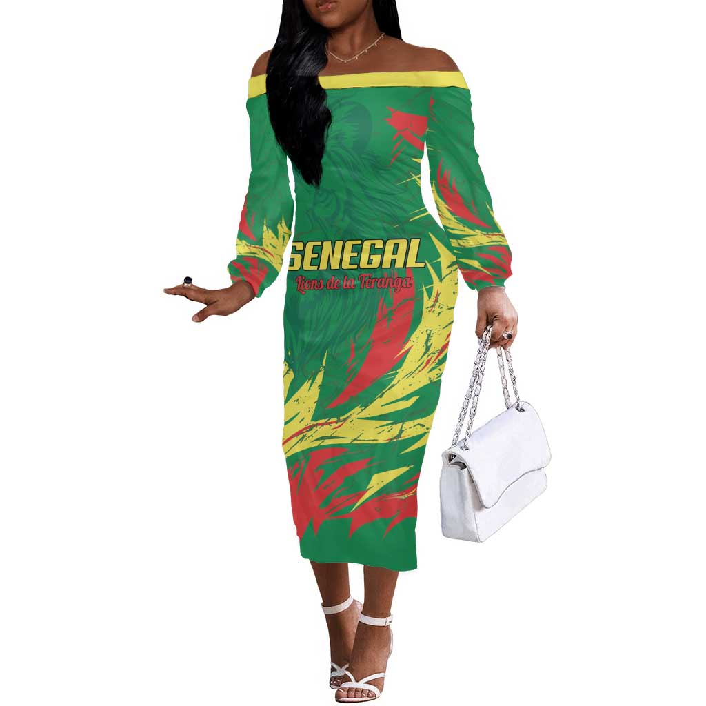 Senegal Football Pride Custom Off The Shoulder Long Sleeve Dress Les Lions de la Teranga
